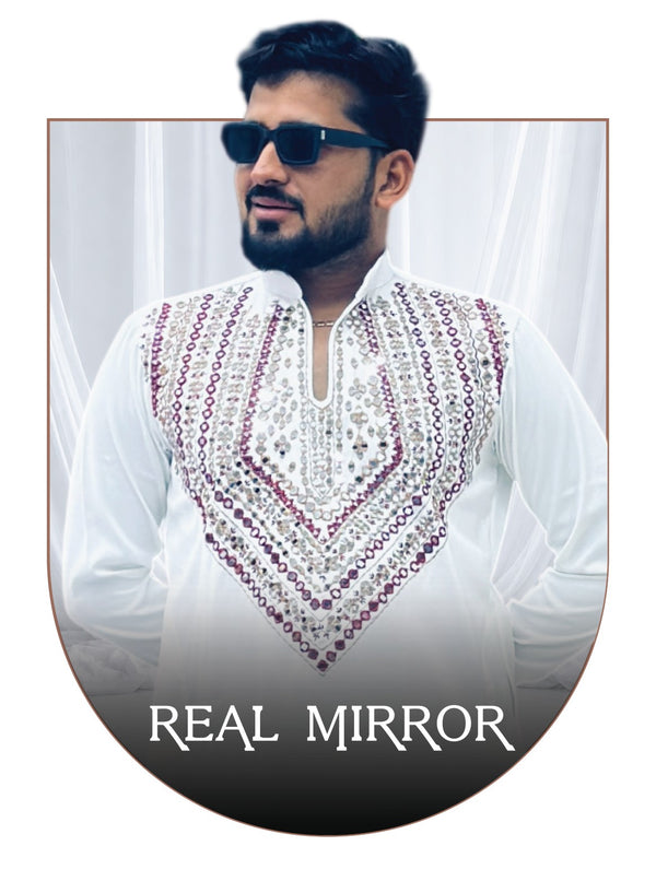 Real mirror work Mens Kurta